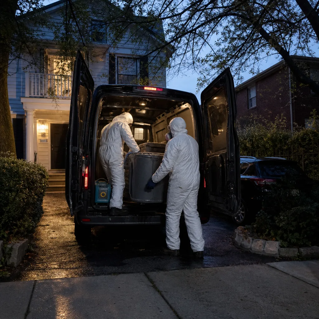 Professionals in hazmat suits performing biohazard and crime scene cleanup. in Manhattan, NY