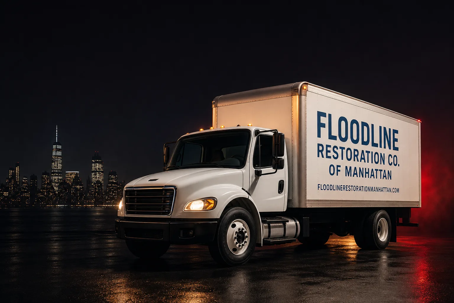 Floodline Restoration Co. of Manhattan damage restoration service vehicle and crew in Manhattan, NY